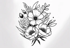 Flower bouquet with 5 flowers skinny tattoo idea