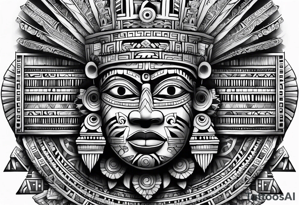 Aztec inspired incorporate factual items found in Teotihuacan tattoo idea