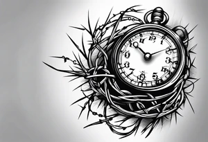 Stop watch tattoo with barbed wire. Small piece that would go on side of neck tattoo idea
