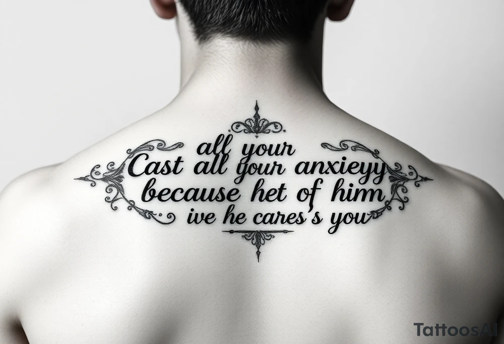 cast all your anxiety on him because he cares for you" tattoo idea