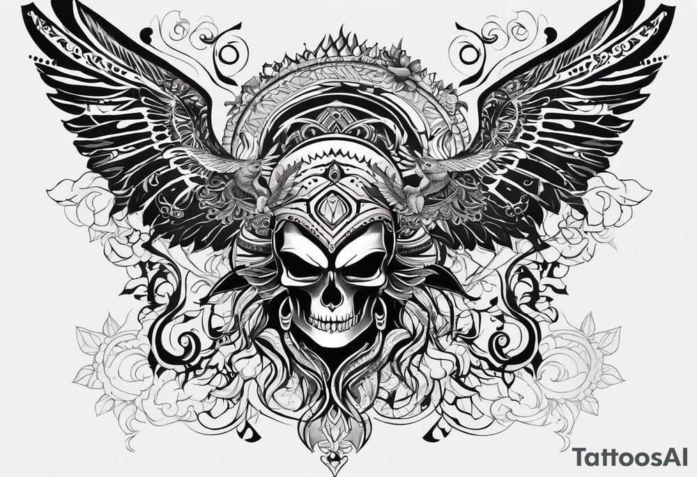 kali ma, alien goddess, valkrye, aries, cosmic pirate, divine feminine, zenza resonance, pachamama, lotus azul, blank panther, eagle, skull, 5D, nueva gaya, dna 12, left side chest tatoo tattoo idea