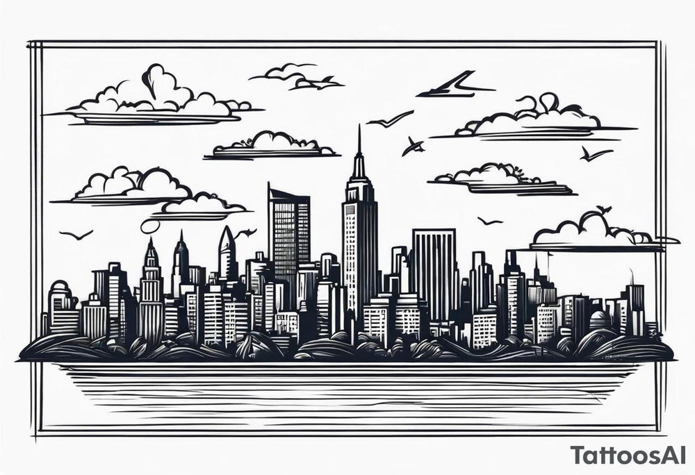 NYC skyline surrounded by the island of cuba tattoo idea