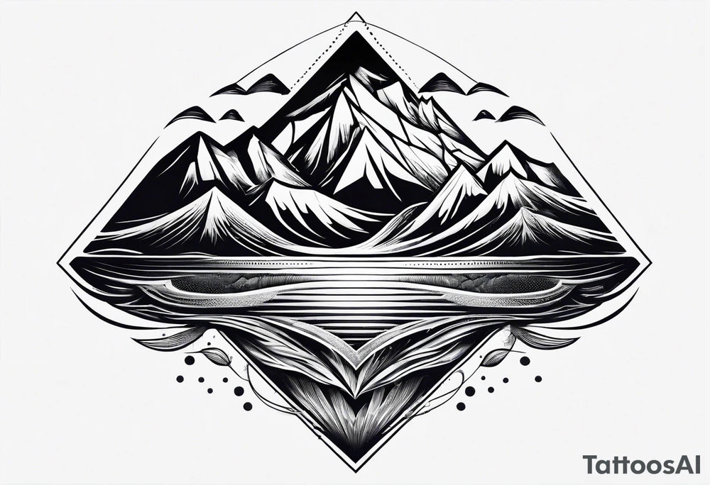 Mountains and ocean waves diamond shape tattoo idea