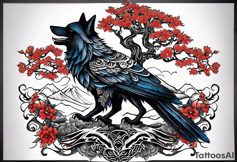 wolf raven and tree of life tattoo idea