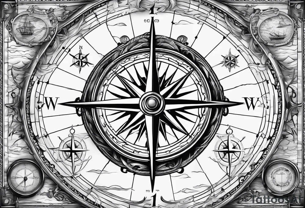 nautical map with compass tattoo idea
