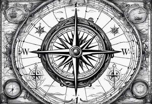 nautical map with compass tattoo idea