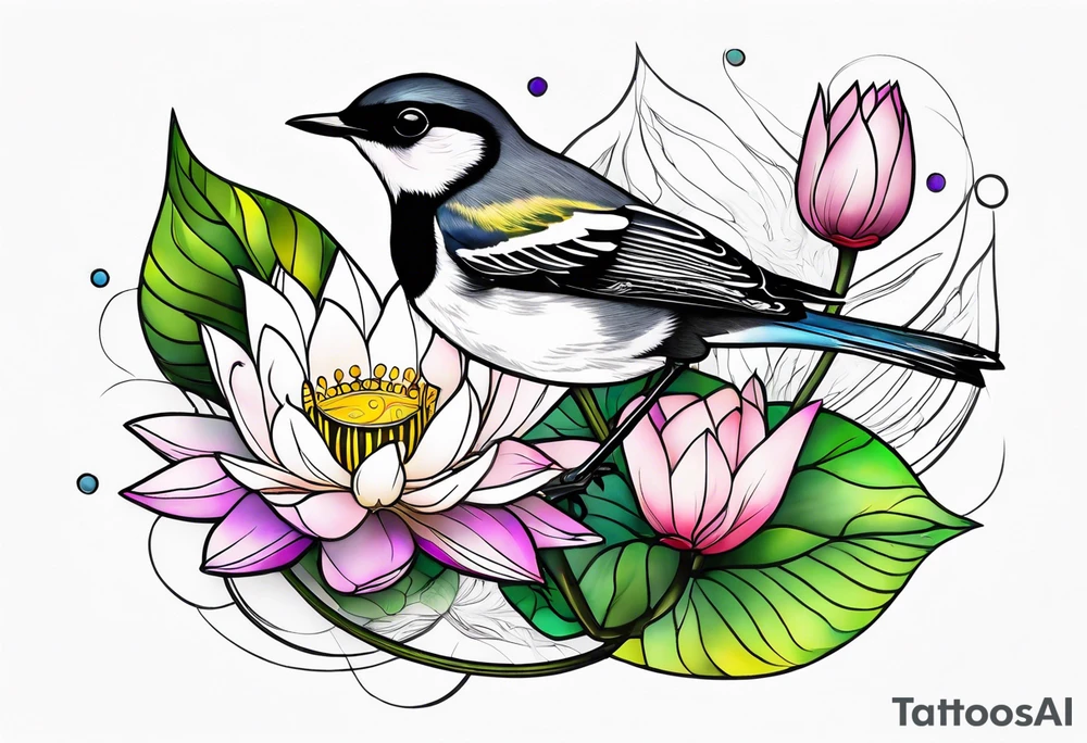 wagtail and lotus tattoo idea