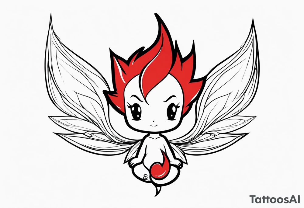 A fairy with a tail inspired by the logo of the anime show called Fairy Tail in a fetal position leaning in tattoo idea
