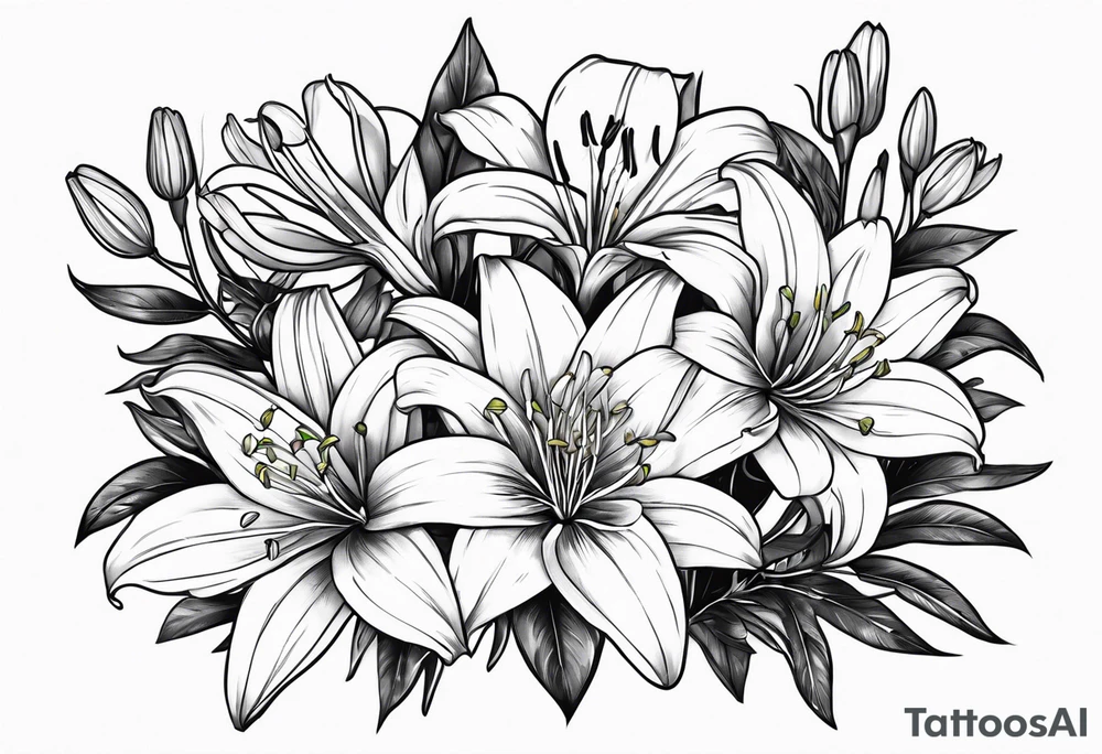 Lily & aster birth flower with stem tattoo idea