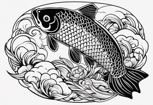 a koi fish surrounded by solid color background design tattoo idea
