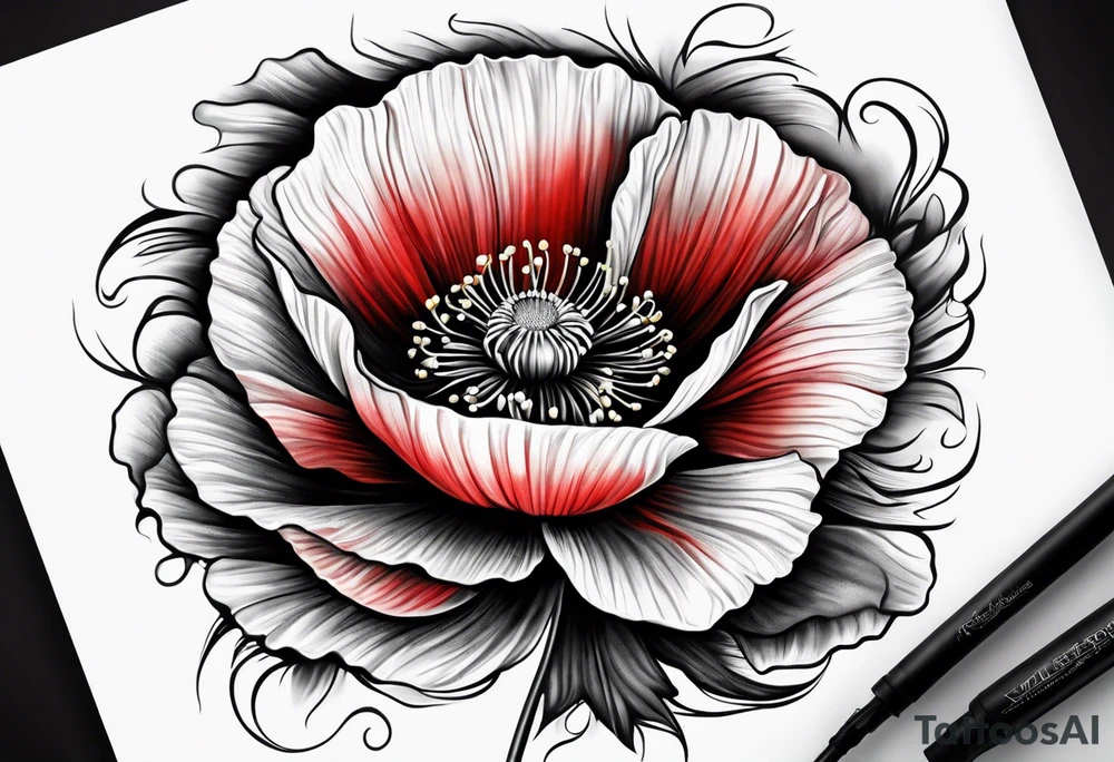 Long red poppy flower tattoo idea