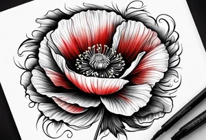 Long red poppy flower tattoo idea