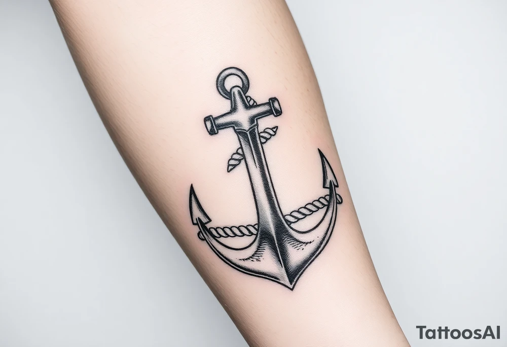 weathered anchor wrapped in nautical rope with sea waves tattoo idea