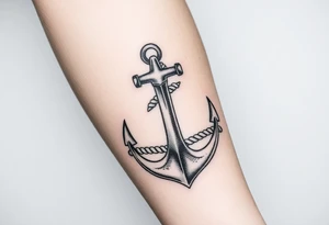 weathered anchor wrapped in nautical rope with sea waves tattoo idea