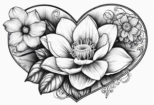 A daffodil a water lily and a morning glory in a heart tattoo idea