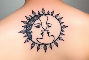sun and moon with female faces together tattoo idea