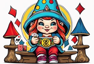 Gambling female gnome tattoo idea