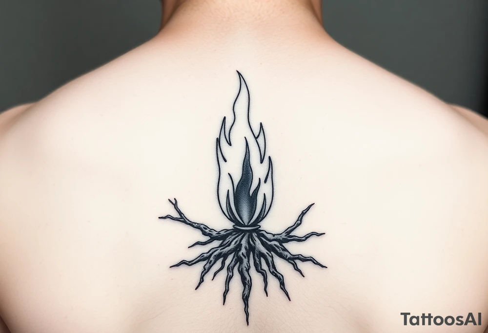 a flame imprisoned in roots tattoo idea