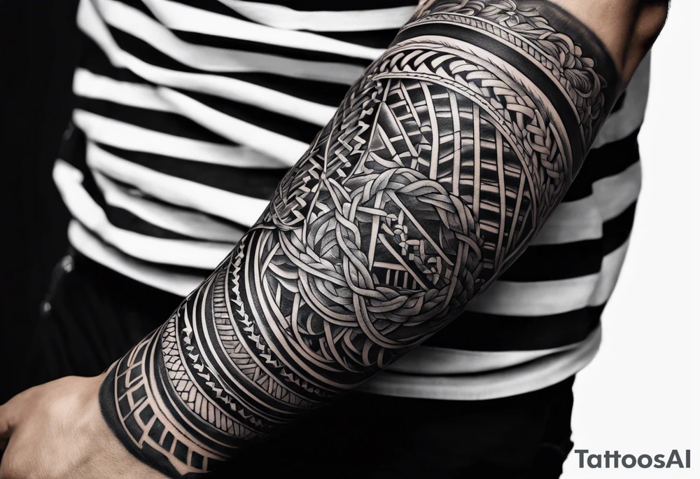 armband tattoo, masculine, narrow, horizontal with entangled rope pattern tattoo idea