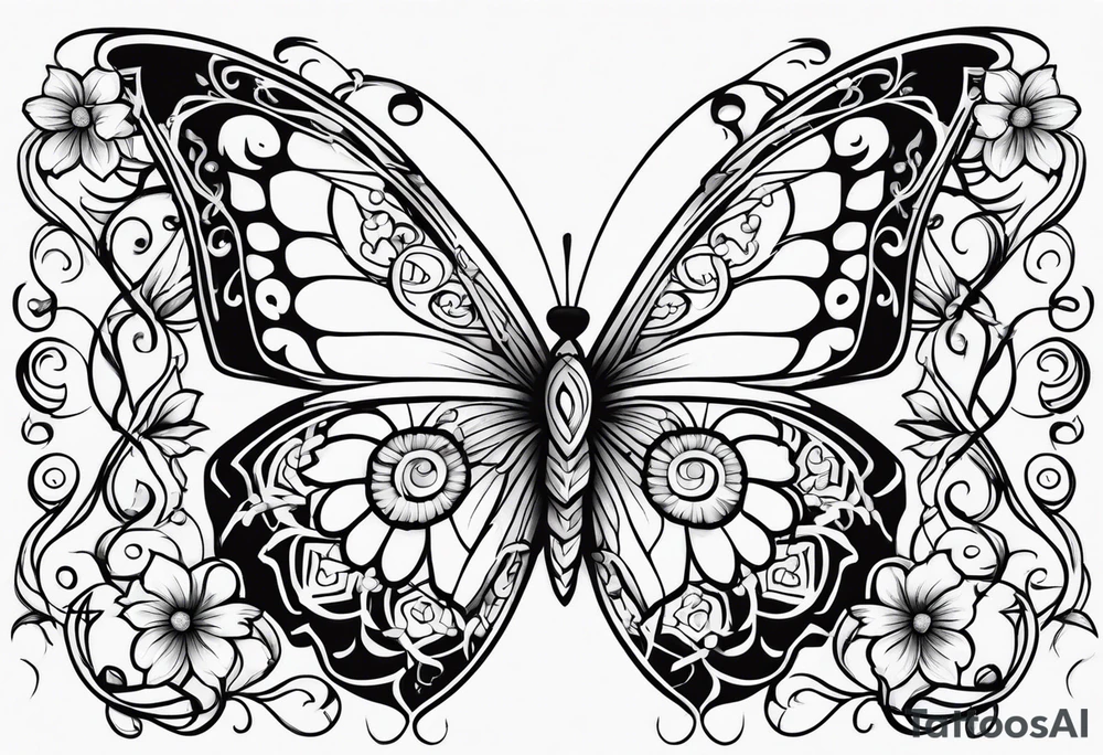 Number 444 with butterflies and vines tattoo idea