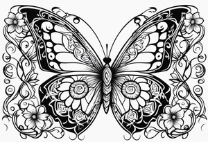 Number 444 with butterflies and vines tattoo idea