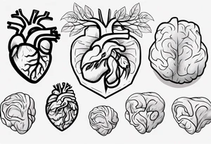 Anatomical heart and anatomical brain in simple line work tattoo idea