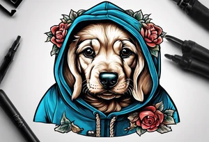 Curberus puppy wearing a hoodie tattoo idea