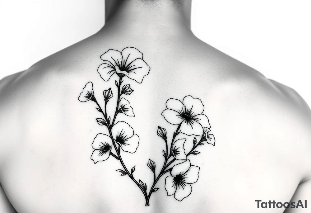 fine line sweet pea vine with larkspur and violet tattoo idea