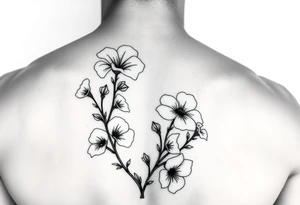 fine line sweet pea vine with larkspur and violet tattoo idea