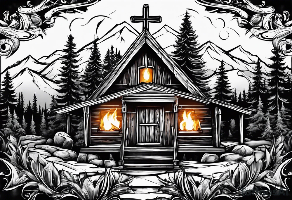 christian 
cross, campfire, golf , whiskey glass, cabin tattoo idea
