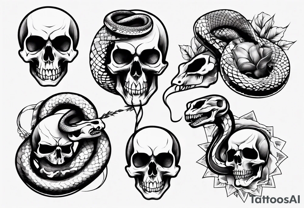 snake with skull tattoo idea