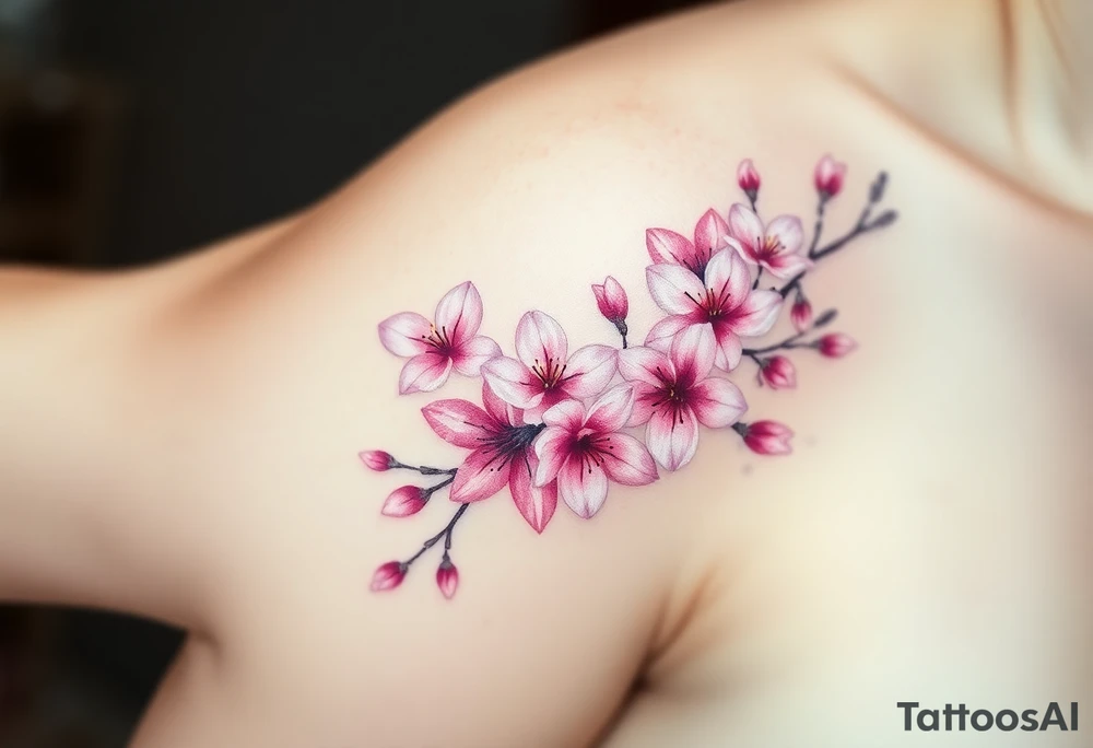 delicate cherry blossoms swirling in spring breeze with petals tattoo idea