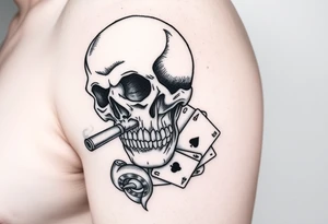 skull with smoking cigar in mouth,a lot of money,playing cards. tattoo idea