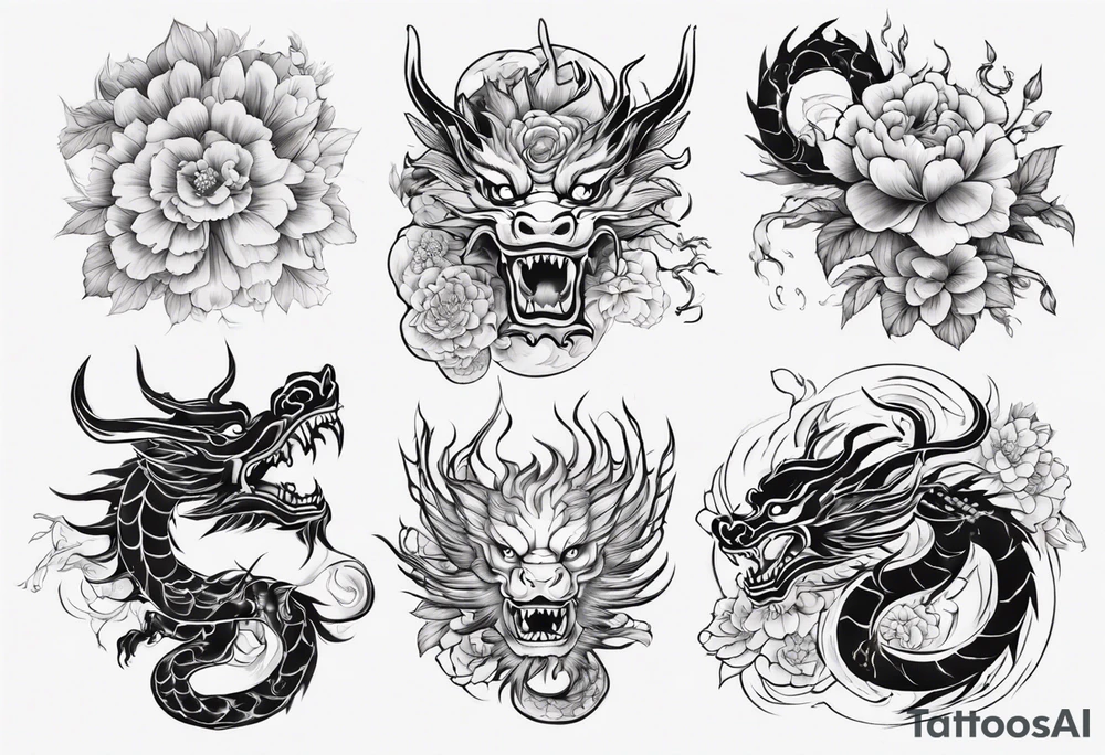 chinese drargon with flowers tattoo idea