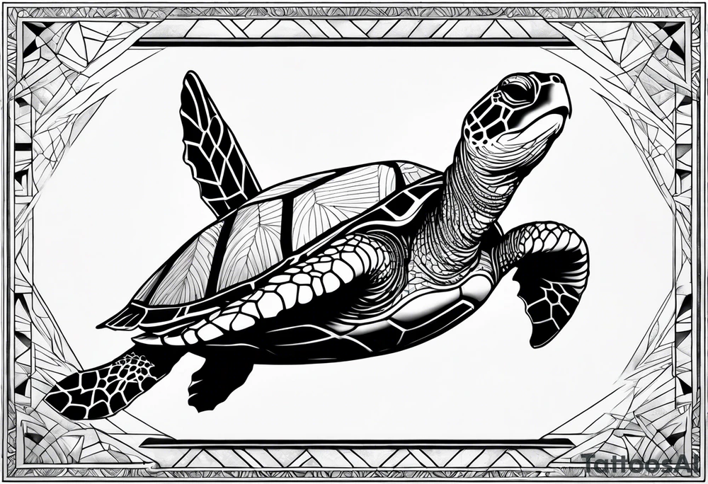 Full leg sleeve sea turtle geometric tattoo idea