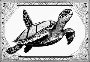 Full leg sleeve sea turtle geometric tattoo idea