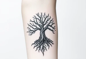mystical tree of life with cosmic roots and celestial branches tattoo idea