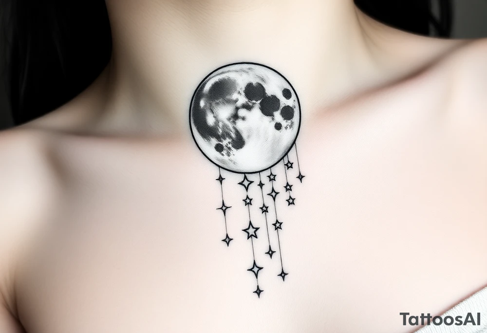 Moon and Cascade of stars tattoo idea