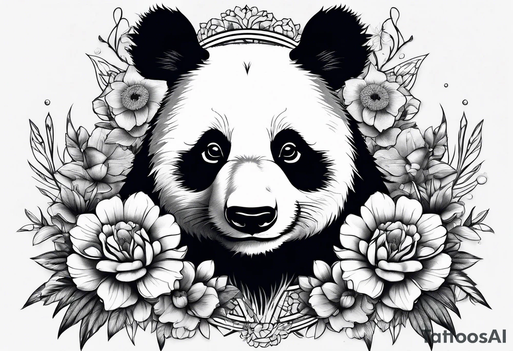 Punk Panda with flowers tattoo idea