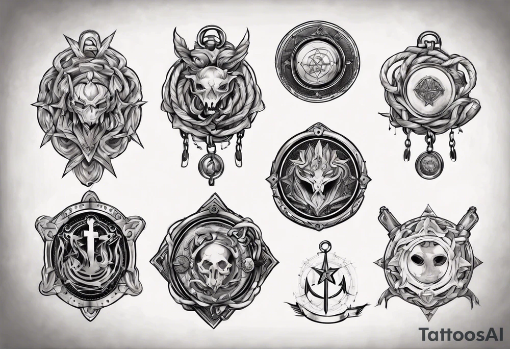 arm holding medallion with rope tattoo idea