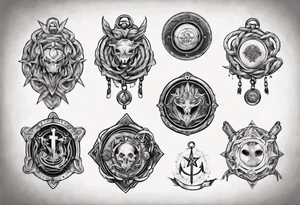 arm holding medallion with rope tattoo idea