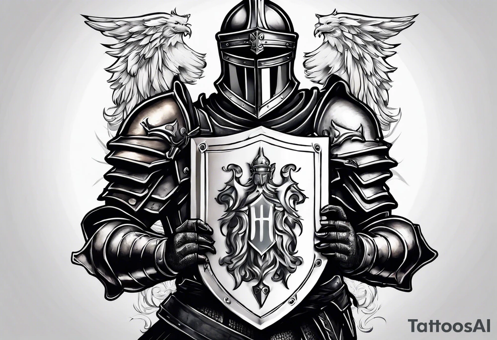 a knight holding the bible as a shield tattoo idea