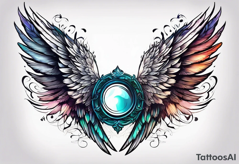 a pair of wings with a halo over them tattoo idea