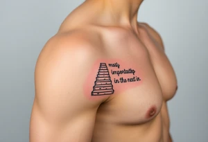 Design a tattoo for the outer arm using the phrase “the most important step a person can take is always the next one” with a geometric path or staircase tattoo idea