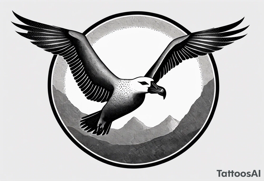 flying giant albatross symmetrical, circle background tattoo idea