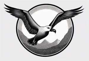 flying giant albatross symmetrical, circle background tattoo idea