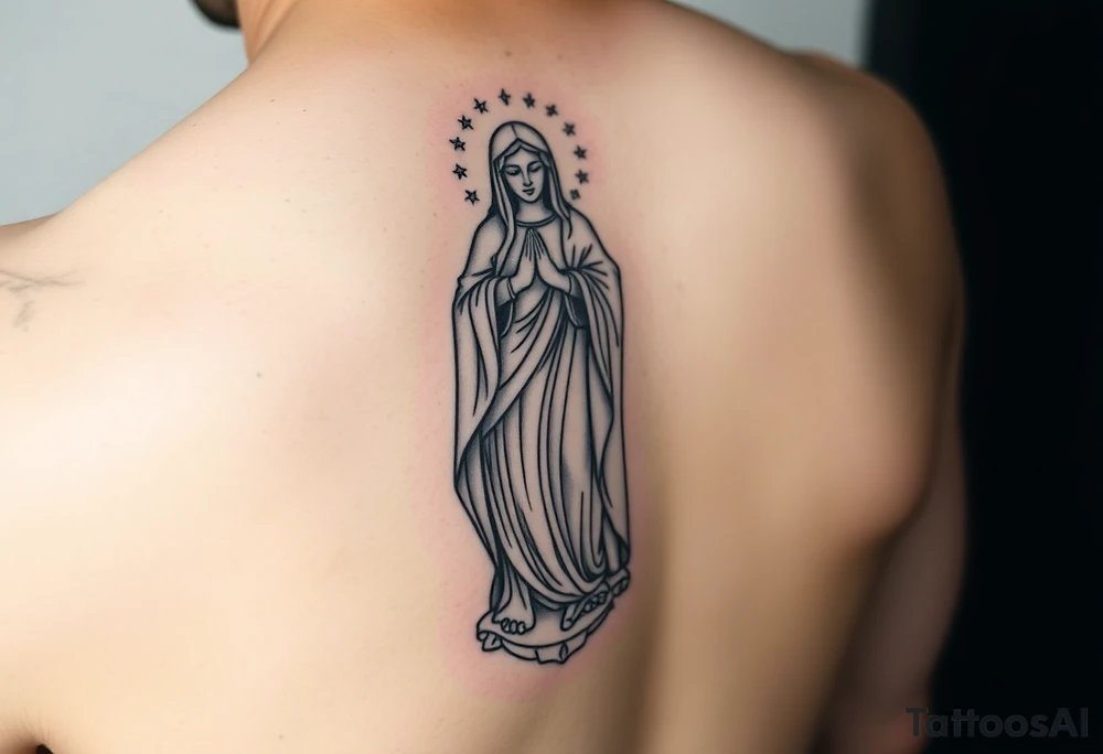 Realistic Virgin Mary statue tattoo idea