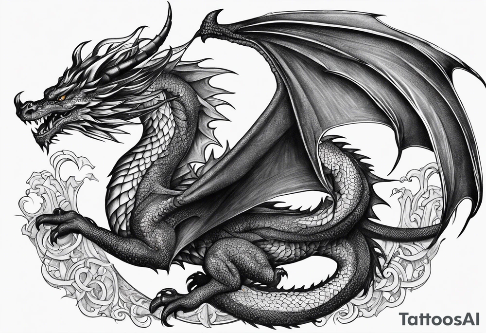 Powerfull magestic medieval black fire dragon tattoo idea Powerfull magestic medieval black fire dragon tattoo idea