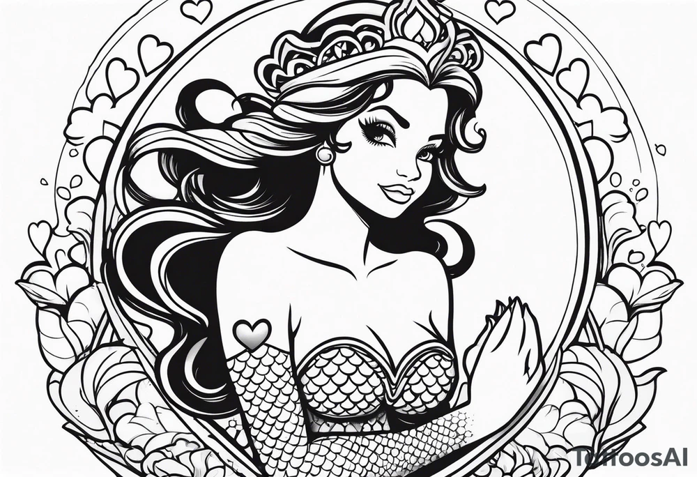 A cute Mermaid with hearts. tattoo idea