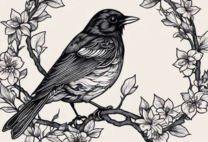 A very simple black only blackbird with no extraneous details. Use the Beatles song blackbird as inspiration. tattoo idea